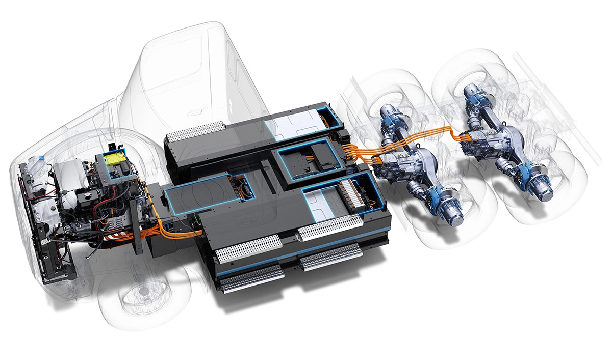 Ghosted Peterbilt Model 520EV Showing Drivetrain